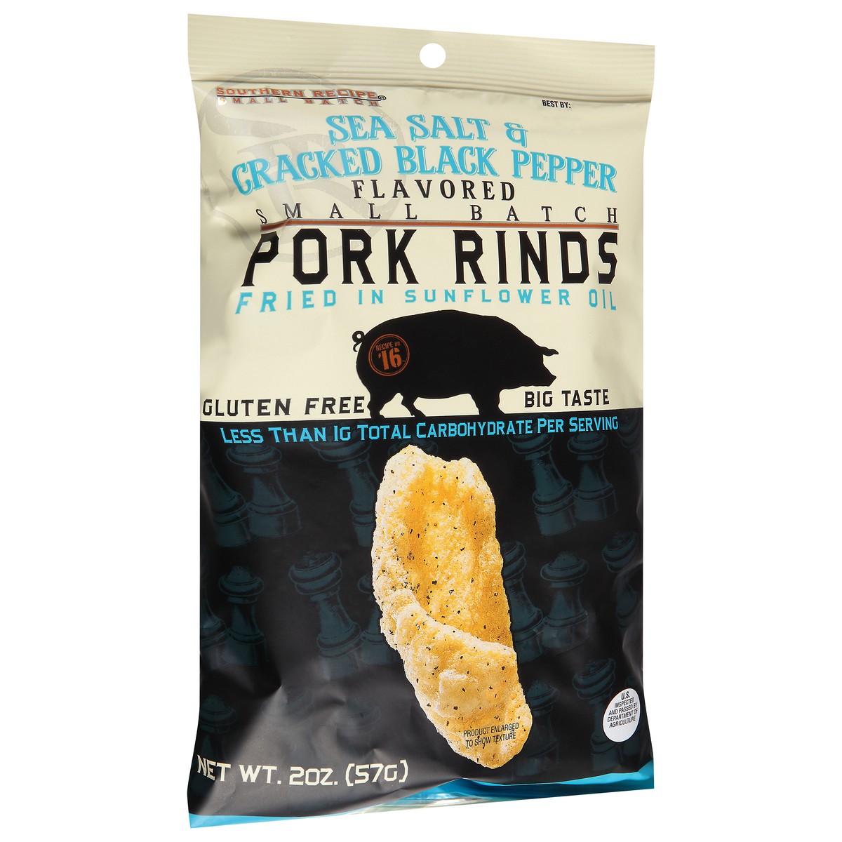 slide 7 of 9, Southern Recipe Small Batch Sea Salt & Cracked Black Pepper Flavored Pork Rinds 2 oz, 2 oz