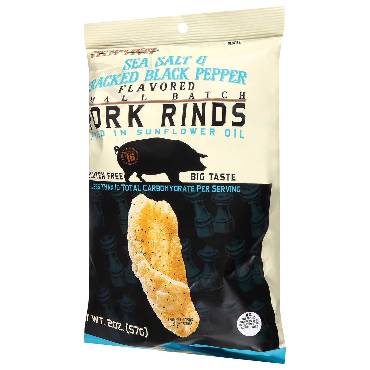 slide 5 of 9, Southern Recipe Small Batch Sea Salt & Cracked Black Pepper Flavored Pork Rinds 2 oz, 2 oz