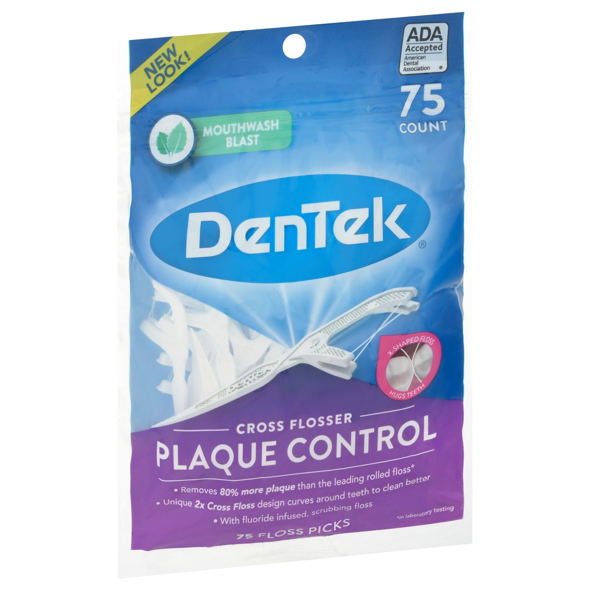 slide 7 of 9, DenTek Cross Flosser Plaque Control Floss Picks, X-Shaped Floss, 75 Count, 75 ct