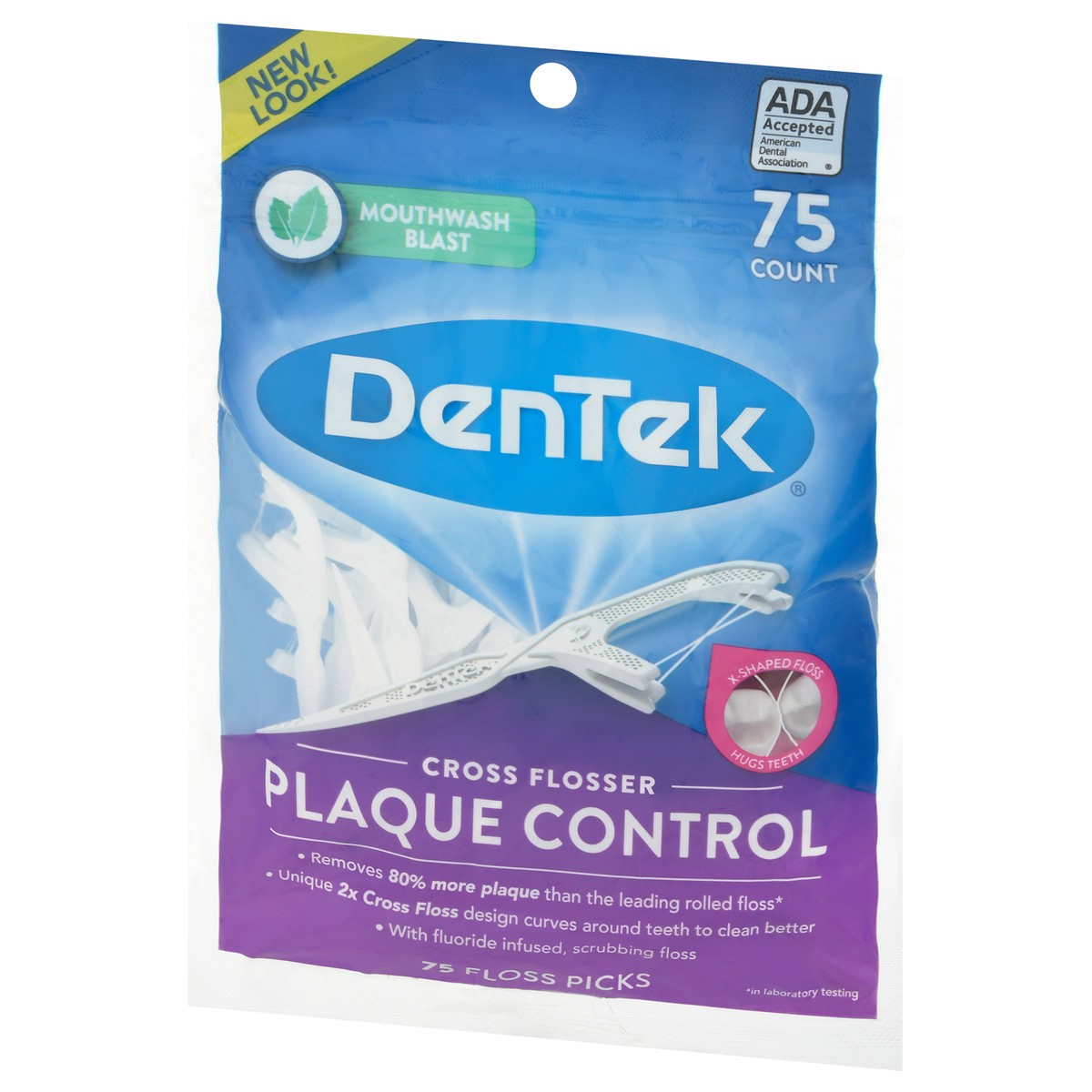 slide 9 of 9, DenTek Cross Flosser Plaque Control Floss Picks, X-Shaped Floss, 75 Count, 75 ct