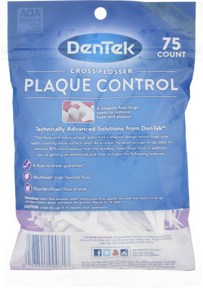 slide 2 of 9, DenTek Cross Flosser Plaque Control Floss Picks, X-Shaped Floss, 75 Count, 75 ct