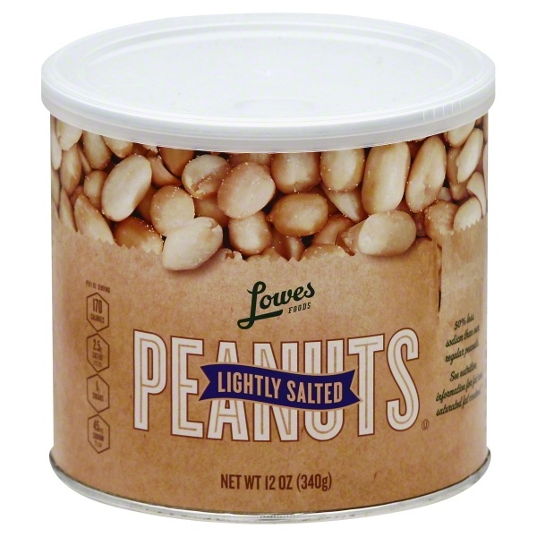 slide 1 of 1, Lowes Foods Peanuts Party Can Light Salt, 12 oz