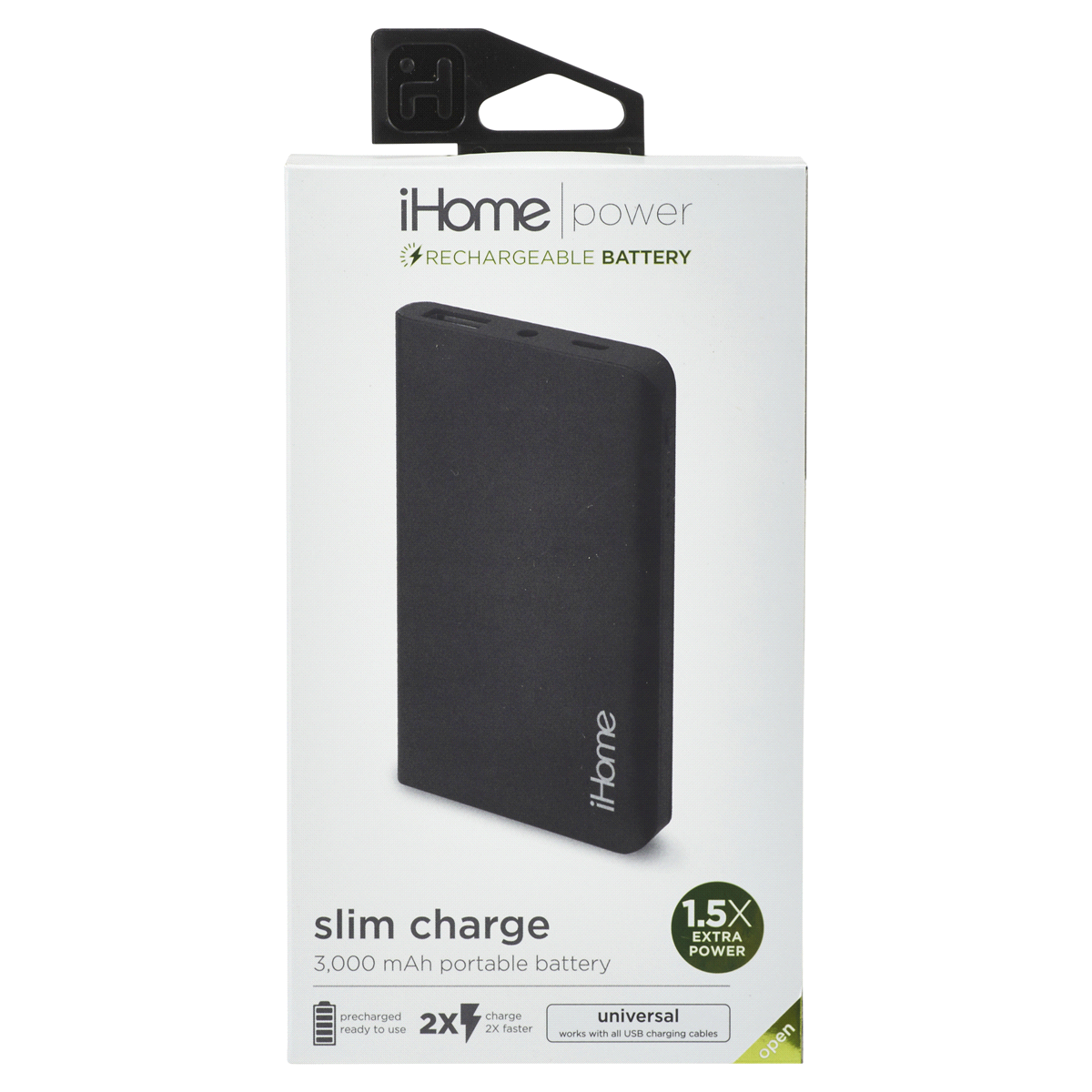 slide 1 of 1, iHome Slim Charge 3,000 mAh Portable Battery, 1 ct