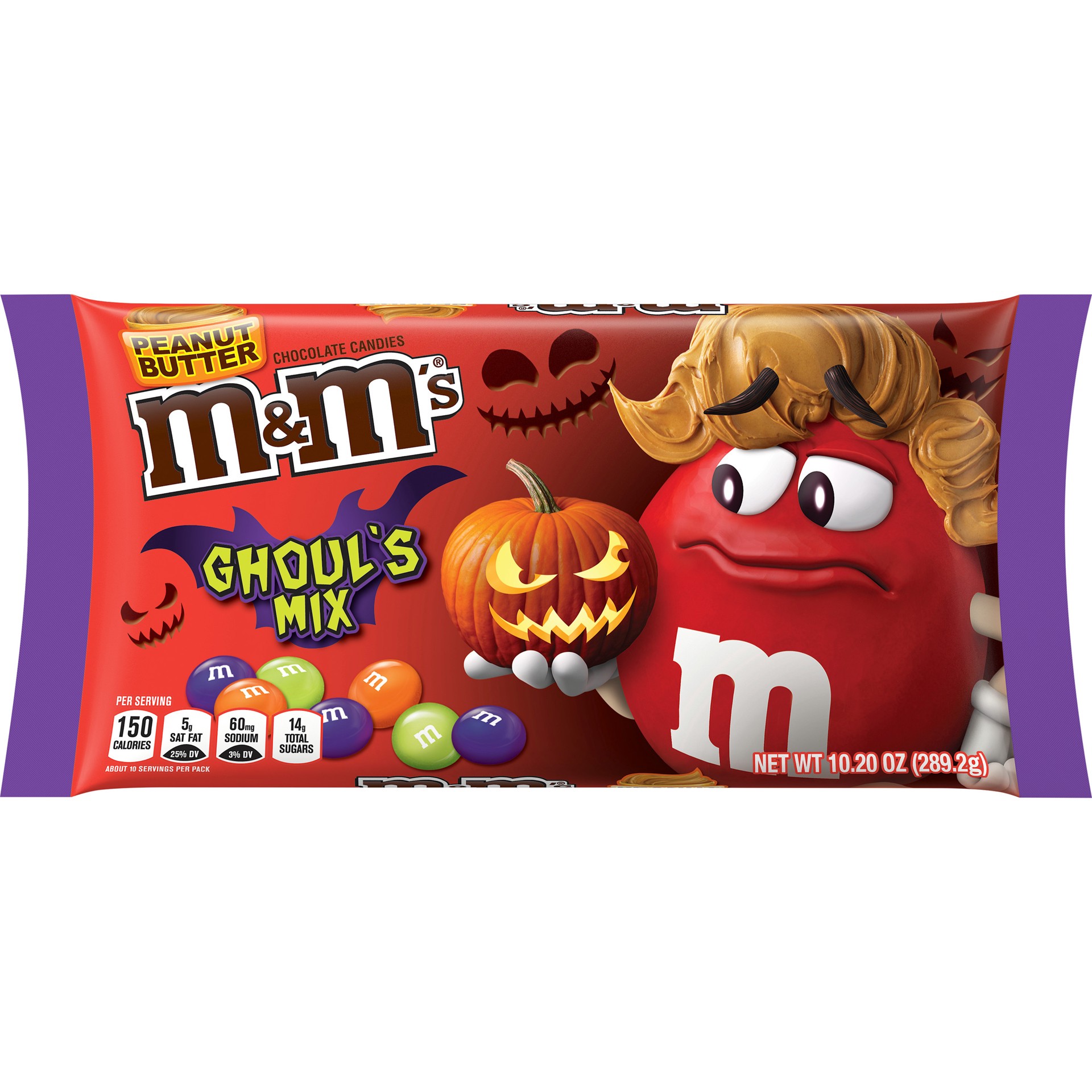 slide 1 of 7, M&M's Ghoul's Mix Peanut Butter Chocolate Halloween Candy, 10.2-Ounce Bag, 10.2 oz