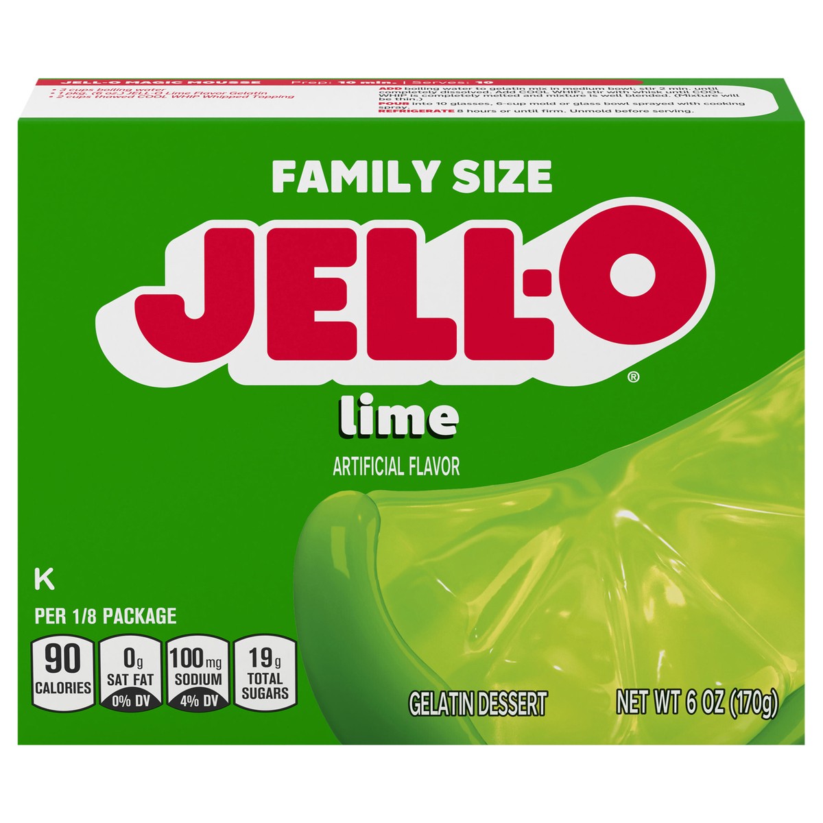 slide 1 of 5, Jell-O Lime Artificially Flavored Gelatin Dessert Mix, Family Size, 6 oz Box, 6 oz