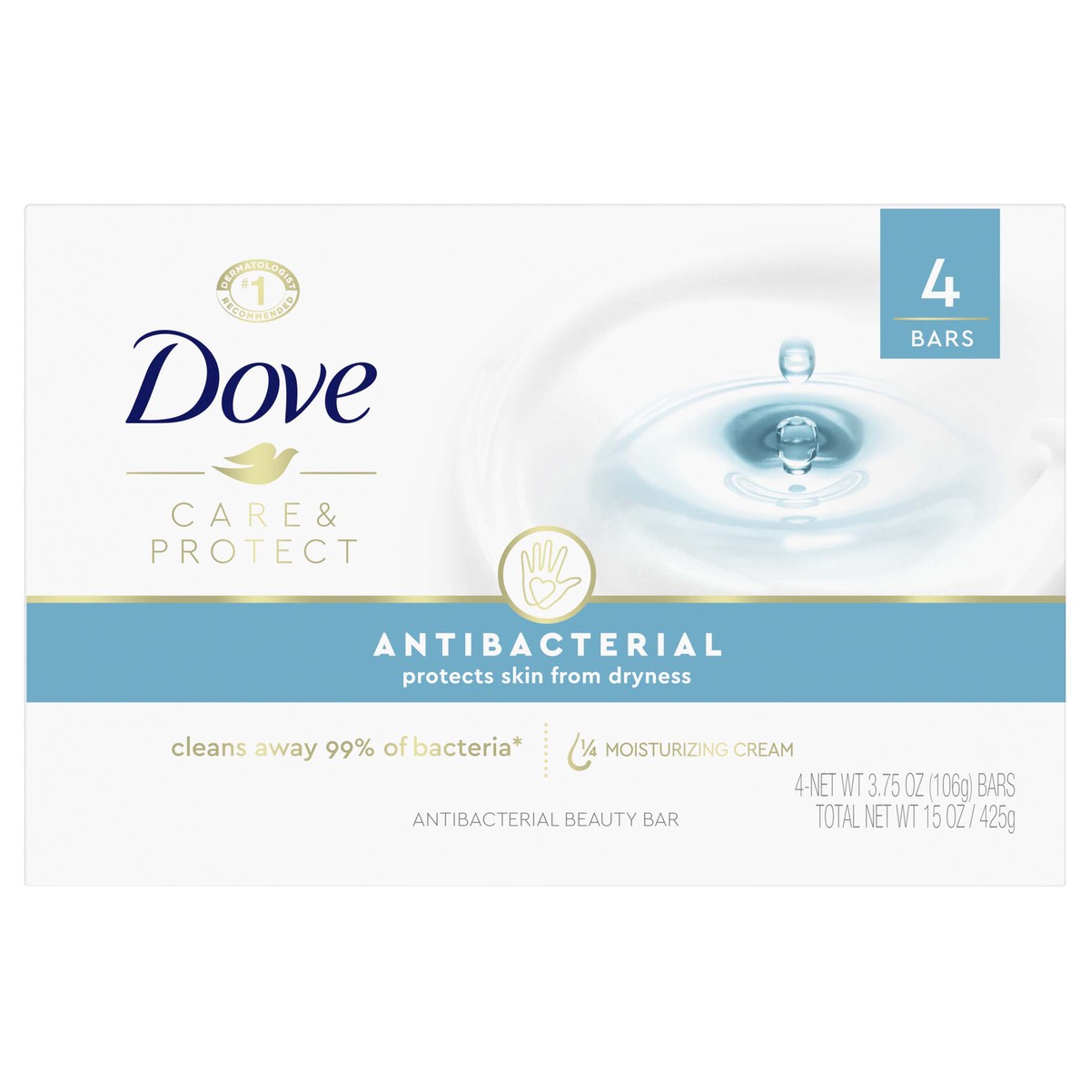 slide 1 of 6, Dove Care & Protect Beauty Bar Antibacterial 3.75 oz, 4 ct