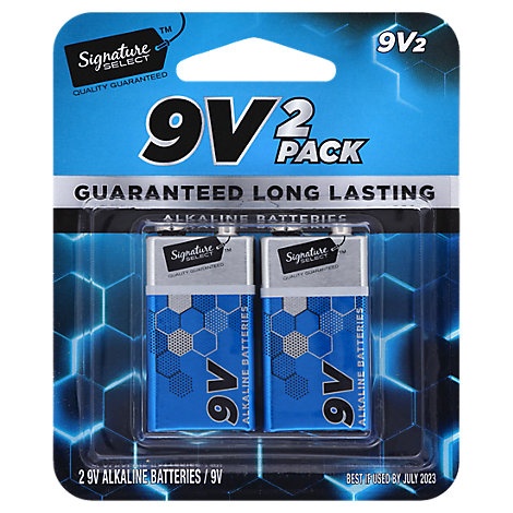 slide 1 of 1, Signature Select Batteries Alkaline 9V Guaranteed Long Lasting, 2 ct