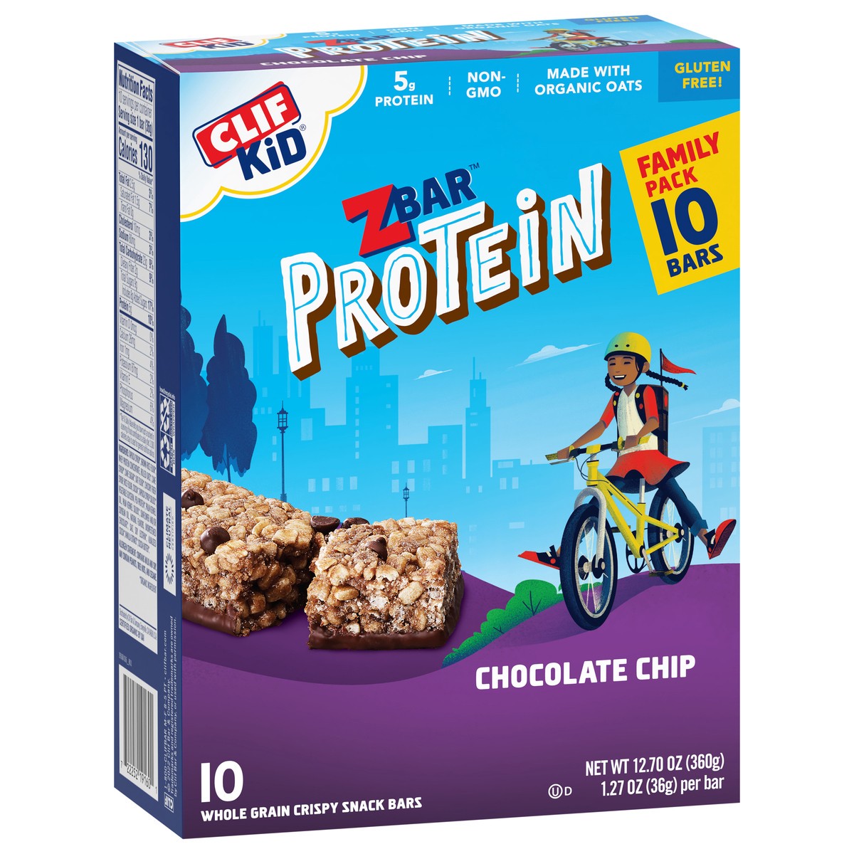 slide 7 of 9, Zbar Protein - Chocolate Chip - Crispy Whole Grain Snack Bars - Made with Organic Oats - Non-GMO - 5g Protein - 1.27 oz. (10 Pack), 10 ct