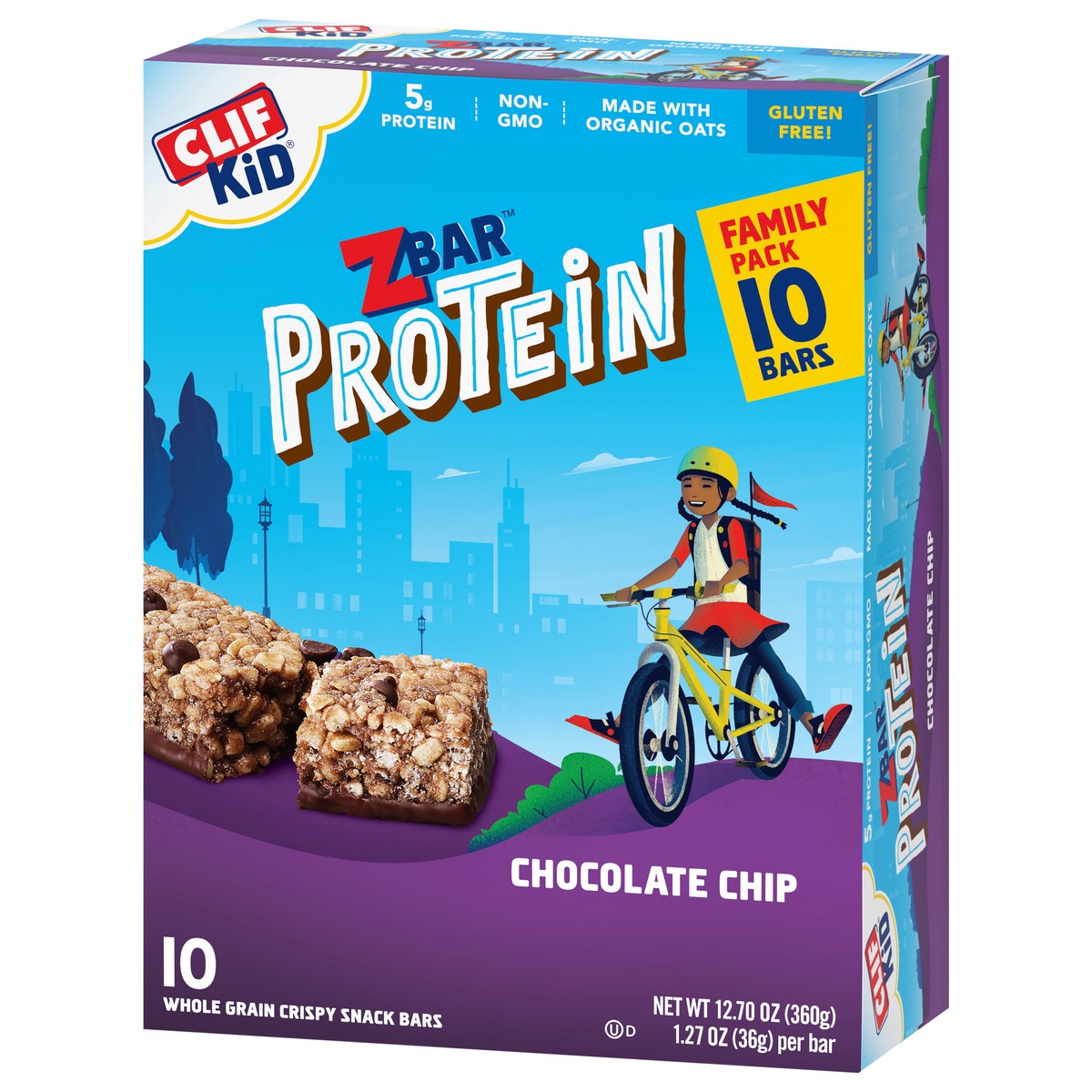 slide 4 of 9, Zbar Protein - Chocolate Chip - Crispy Whole Grain Snack Bars - Made with Organic Oats - Non-GMO - 5g Protein - 1.27 oz. (10 Pack), 10 ct