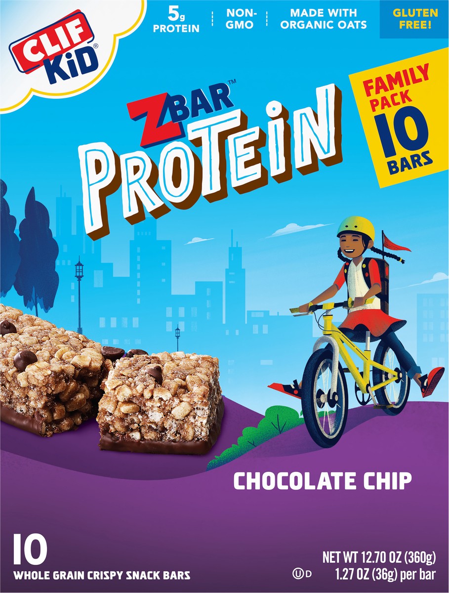 slide 3 of 9, Zbar Protein - Chocolate Chip - Crispy Whole Grain Snack Bars - Made with Organic Oats - Non-GMO - 5g Protein - 1.27 oz. (10 Pack), 10 ct