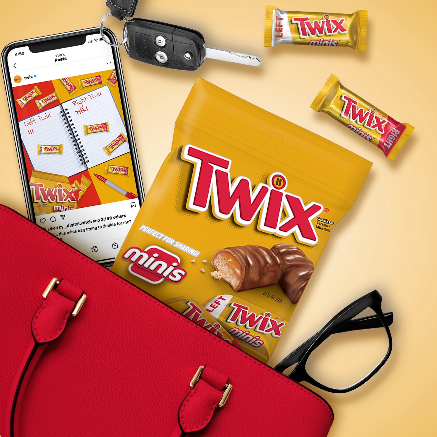 slide 7 of 8, TWIX Minis Size Caramel Chocolate Cookie Candy Bar, 2.43 oz, 2.43 oz