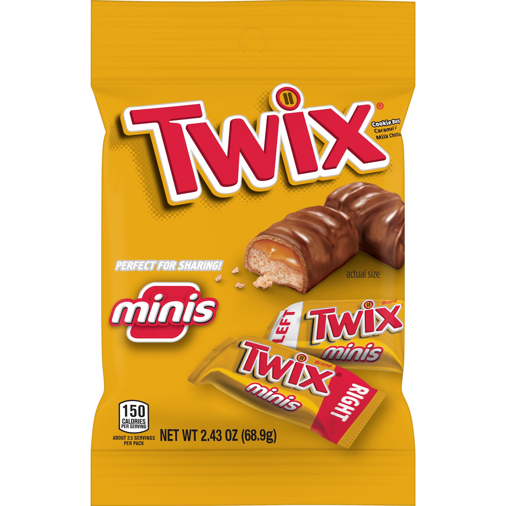 slide 1 of 8, TWIX Minis Size Caramel Chocolate Cookie Candy Bar, 2.43 oz, 2.43 oz