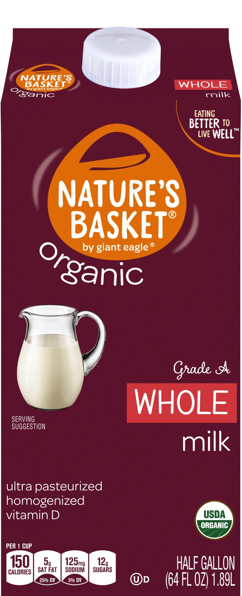 slide 1 of 1, Nature's Basket Organic Whole Milk, 1/2 gal