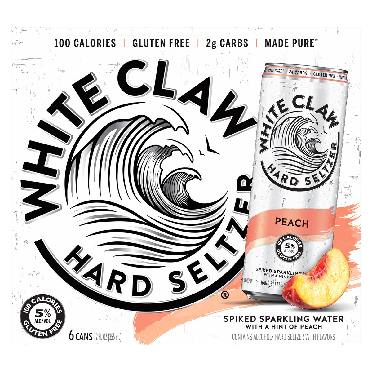 slide 1 of 1, White Claw Hard Seltzer Peach 6 Pack, 6 ct; 12 oz