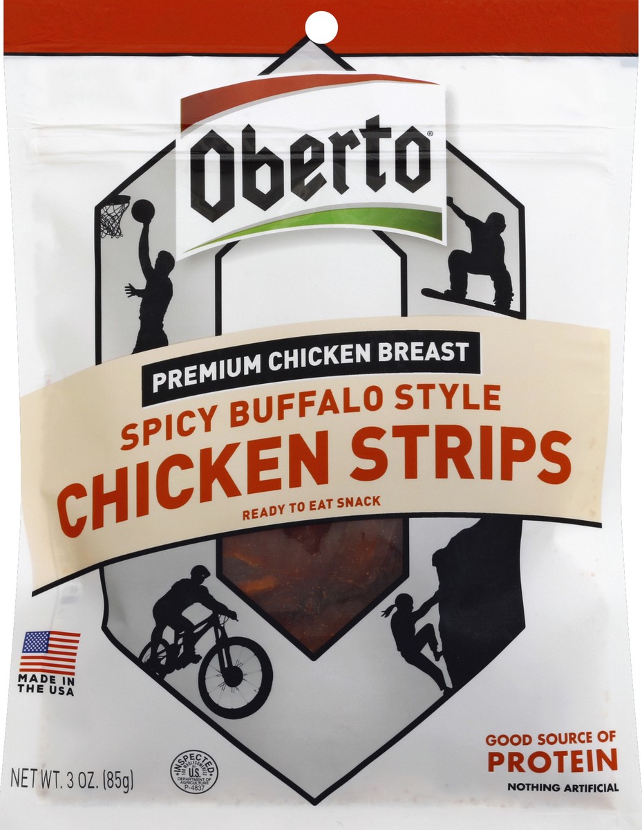 slide 2 of 3, Oberto Spicy Buffalo Chicken Strips, 3 oz