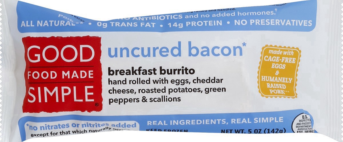 slide 3 of 13, Good Food Made Simple Uncured Bacon Breakfast Burrito, 5 oz