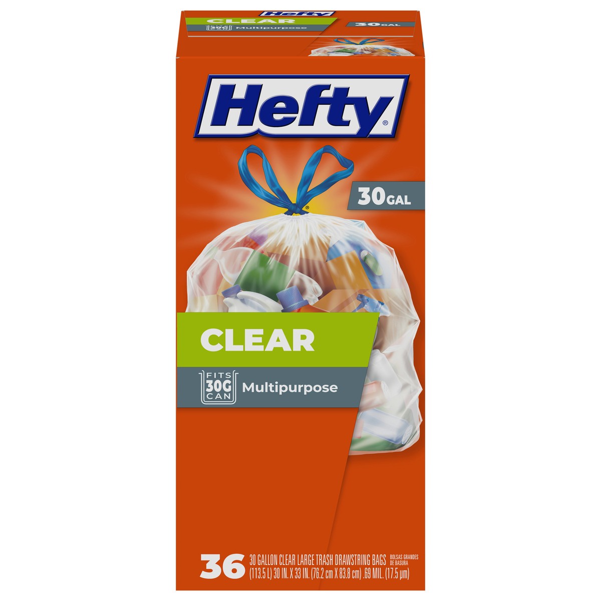 slide 1 of 9, Hefty Multipurpose Clear 30 Gallon Drawstring Bags Large 36 ea, 36 ct