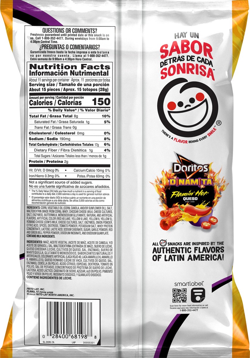 slide 2 of 7, Doritos Dinamita Flamin' Hot Queso Rolled Tortilla Chips, 10.75 oz