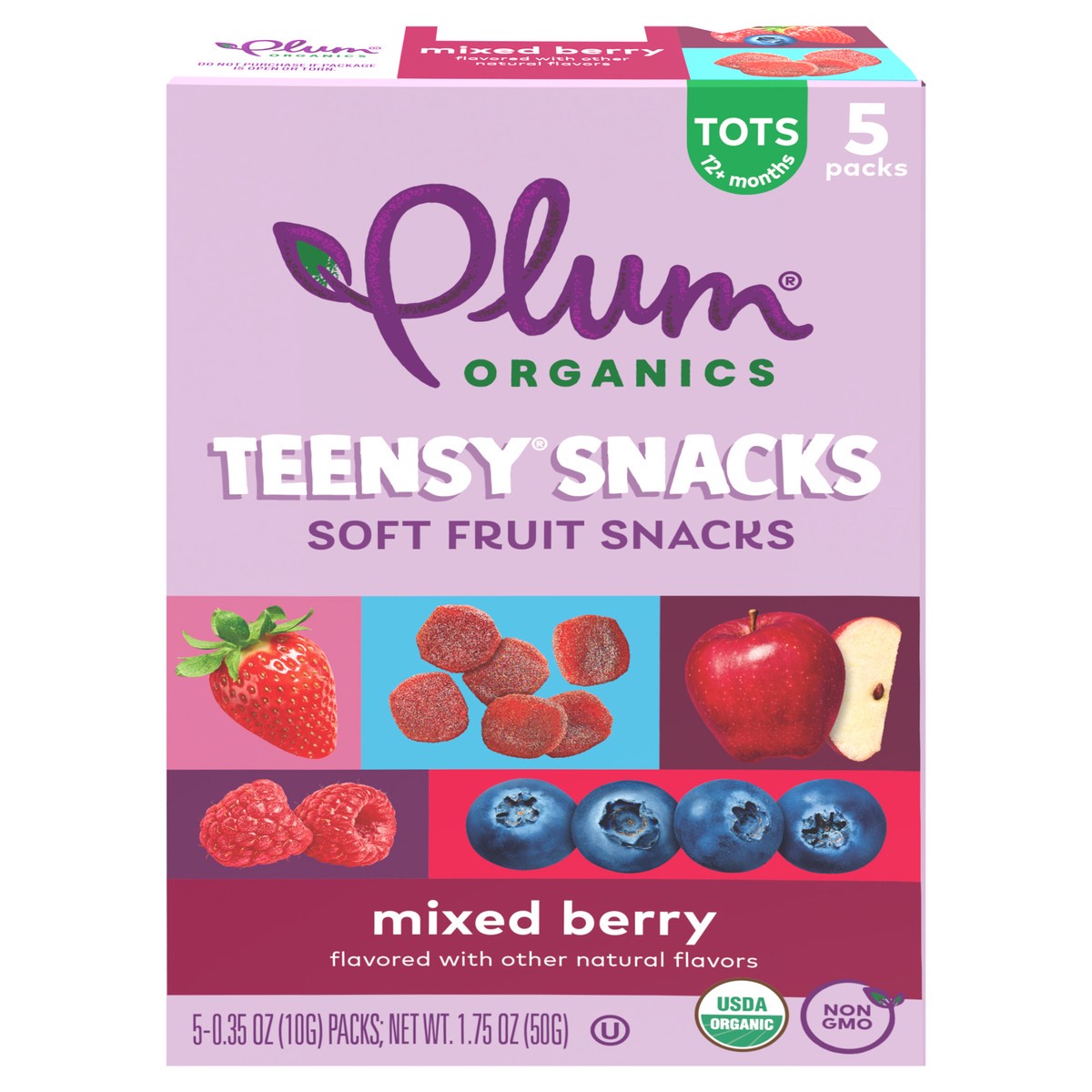 slide 1 of 1, Plum Organics Teensy Snacks Mixed Berry Soft Fruit Snacks .35oz Pouch/5-Count Box, 5 ct