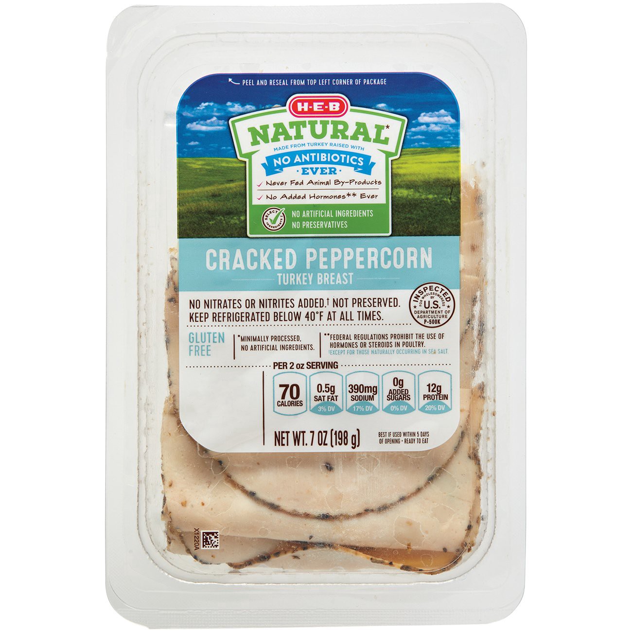 slide 1 of 1, H-E-B Natural Cracked Pepper Turkey Breast, 7 oz