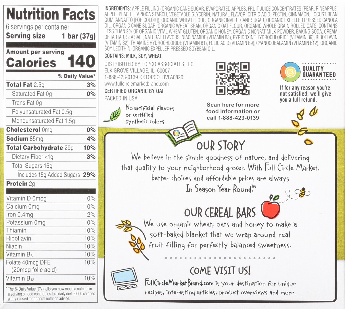 slide 9 of 9, Full Circle Market Apple Cobbler Cereal Bars 6 ea, 6 ct