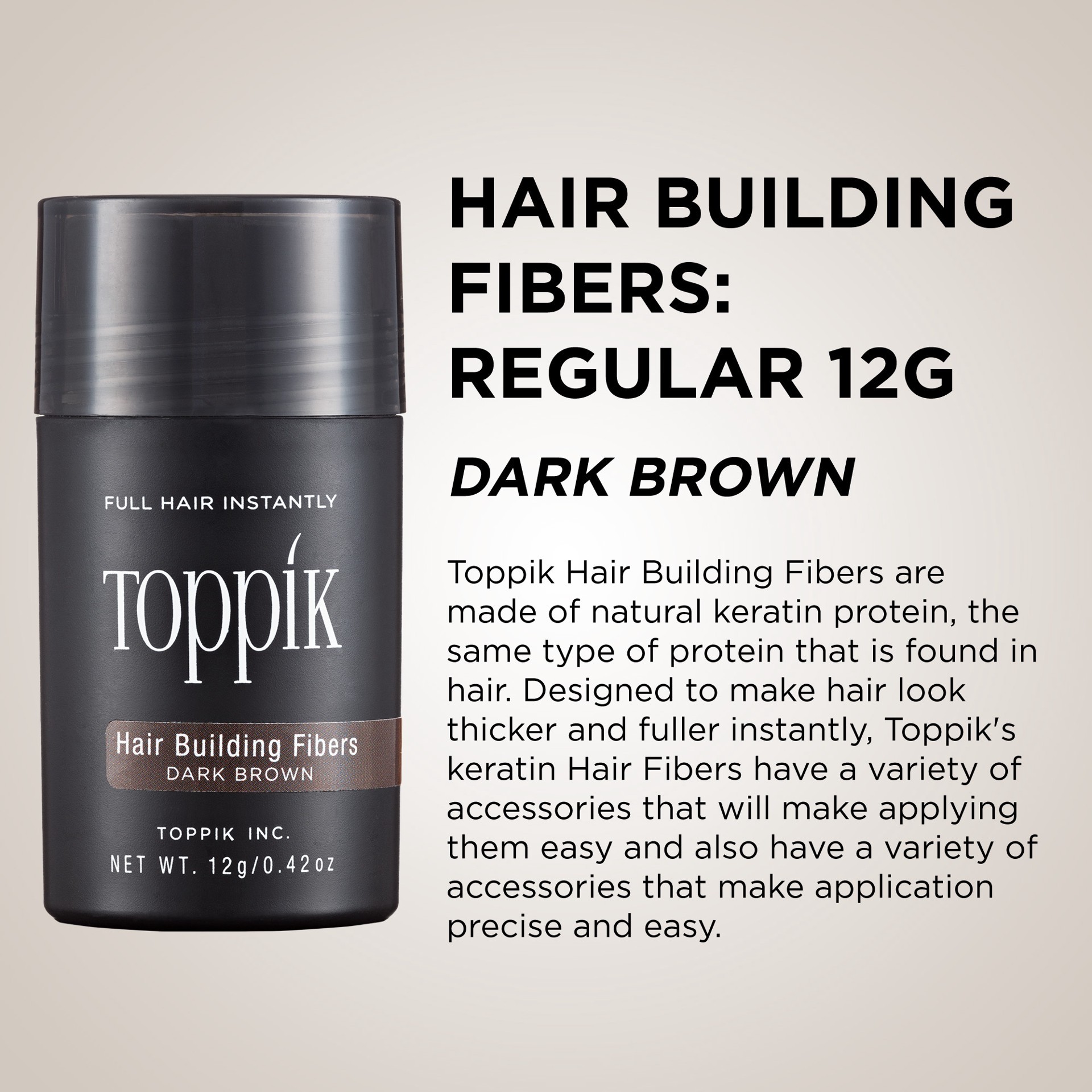 slide 2 of 5, Toppik Hair Building Fibers, Dark Brown Hair Fibers, Hair Thickener for Thinning Hair, Hair Care to Create the Appearance of Thicker Hair, 0.42 OZ Bottle, 0.42 oz