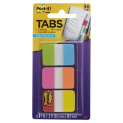 3M Post-it Tabs, 1 inch Solid, Aqua, Yellow, Pink, Red, Green, Orange, 36 per Dispenser