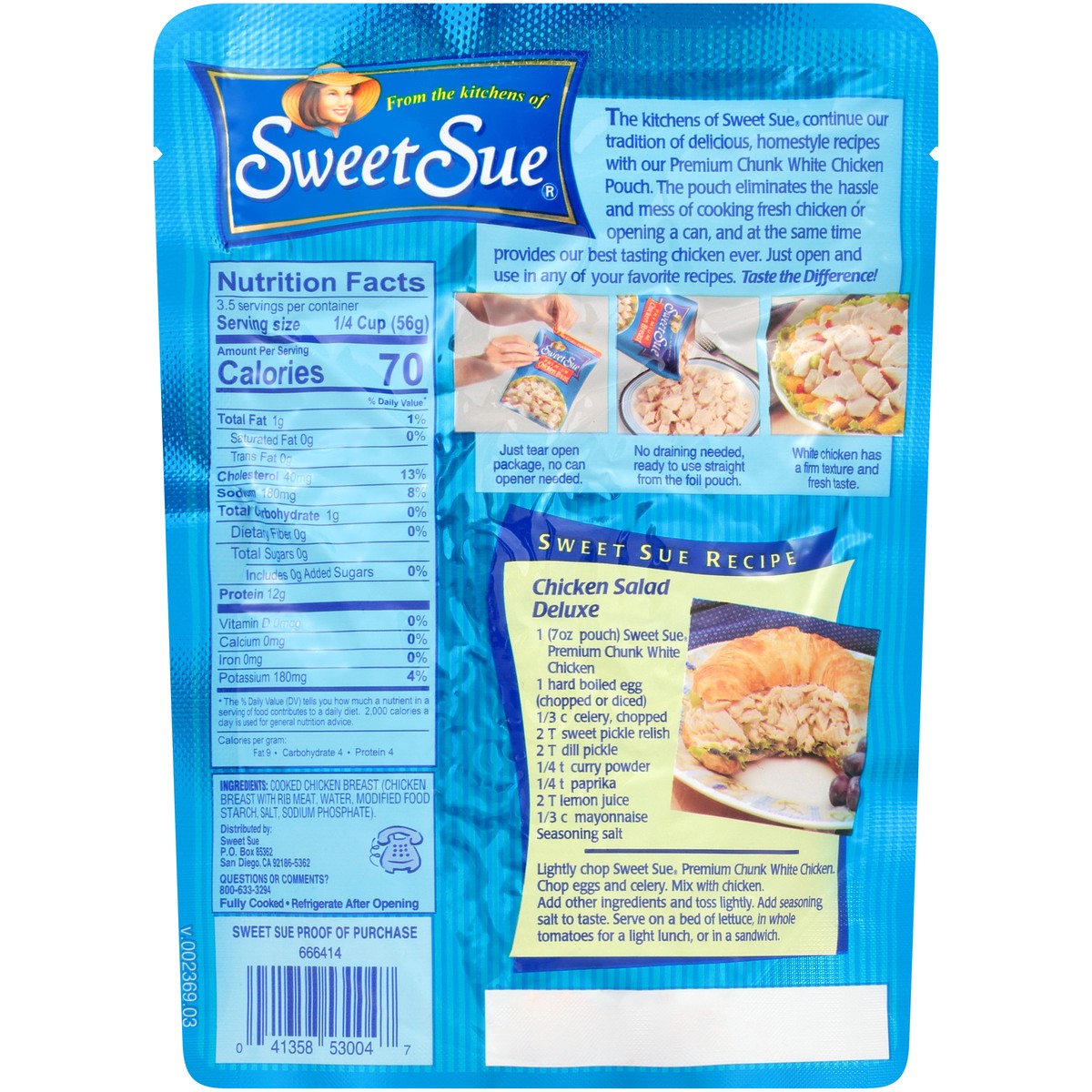 slide 3 of 11, Sweet Sue Premium Chunk White Chicken Breast 7 oz. Pouch, 7 oz