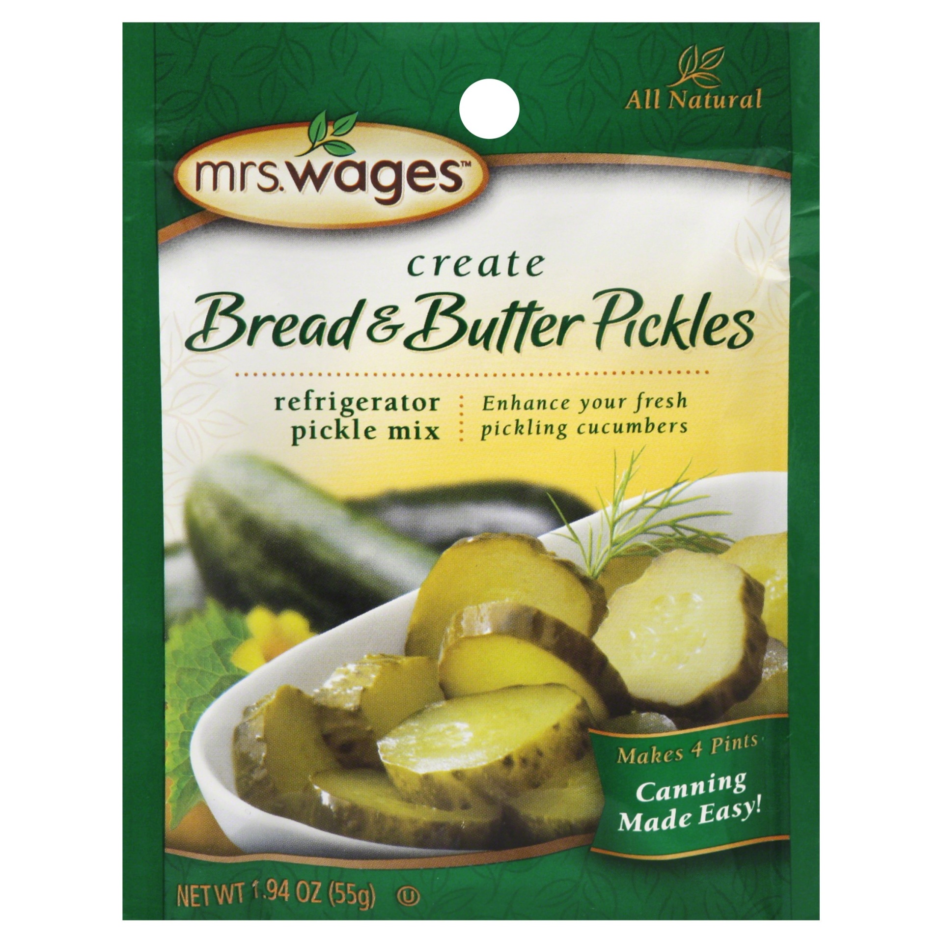 slide 1 of 1, Mrs. Wages Bread & Butter Refrigerator Pickle Mix, 1.94 oz