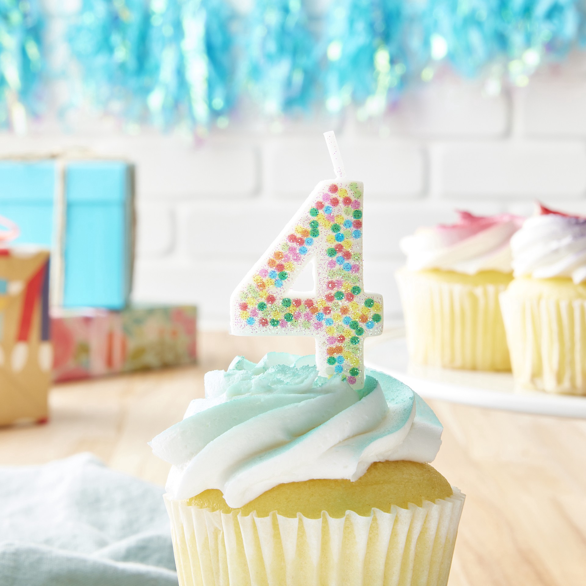 slide 3 of 4, Confetti Number Birthday Candle By Celebrate It, 1.375 in x 0.5 in x 3.625 in