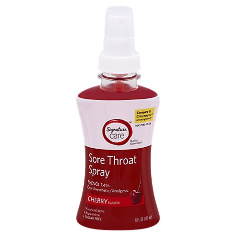 slide 1 of 1, Signature Care Sore Throat Spray Phenol 1.4% Cherry Flavor, 6 fl oz