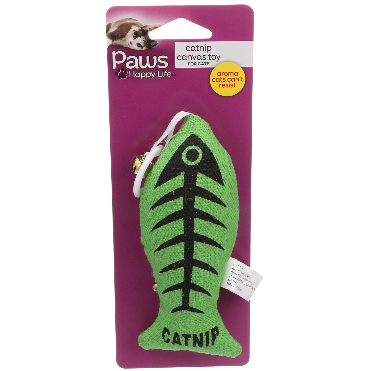 slide 1 of 1, Paws Happy Life Premium Canvas Fishbone Cat Toy, 1 ct