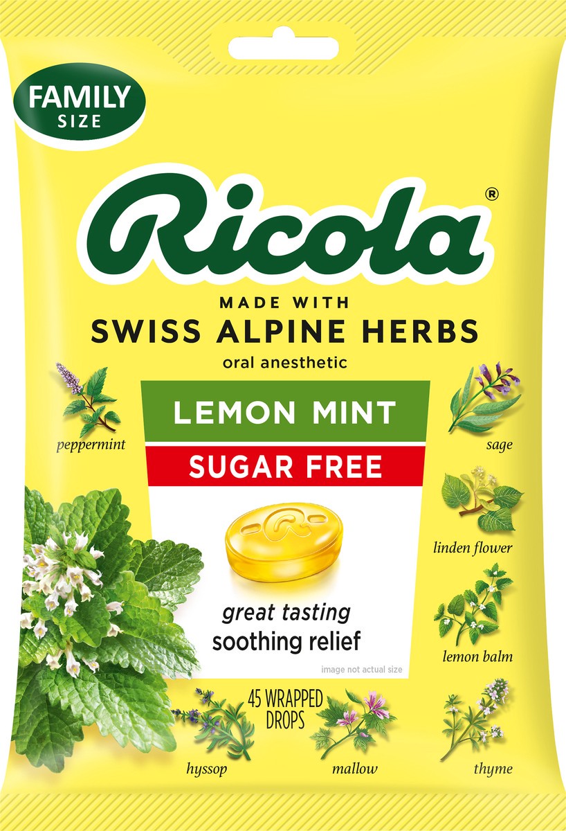 slide 2 of 3, Ricola Cough Drops - Sugar Free Lemon Mint - 45ct, 45 ct