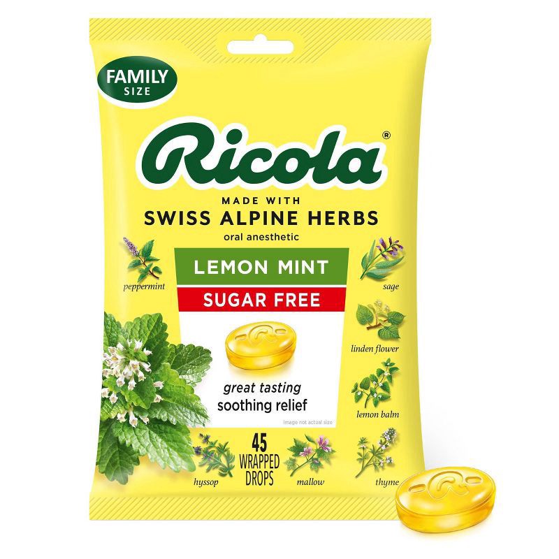 slide 1 of 3, Ricola Cough Drops - Sugar Free Lemon Mint - 45ct, 45 ct