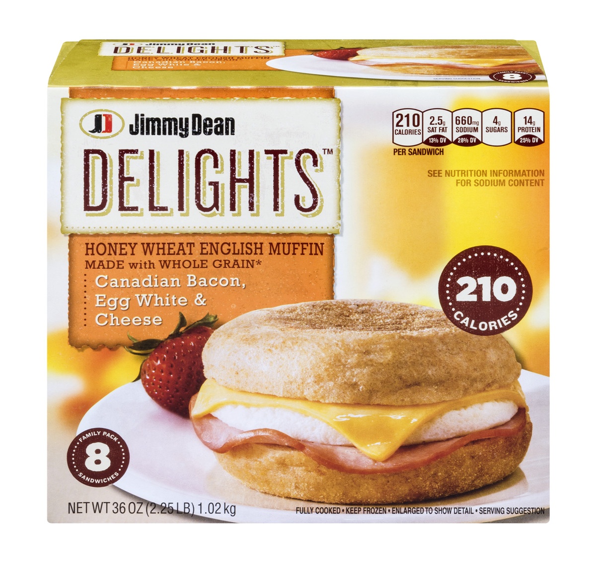 slide 1 of 1, Jimmy Dean Delights Honey Wheat English Muffin Sandwiches, 8 ct; 36 oz