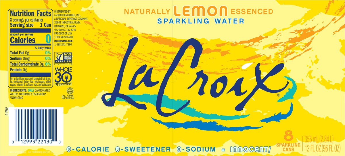 slide 5 of 9, La Croix LaCroix Lemon Sparkling Water - 8-12 Oz, 96 oz