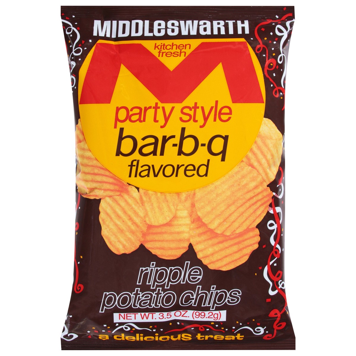 slide 1 of 5, Middleswarth Ripple Kitchen Fresh Party Style Bar-B-Q Flavored Potato Chips 3.5 oz, 4.5 oz