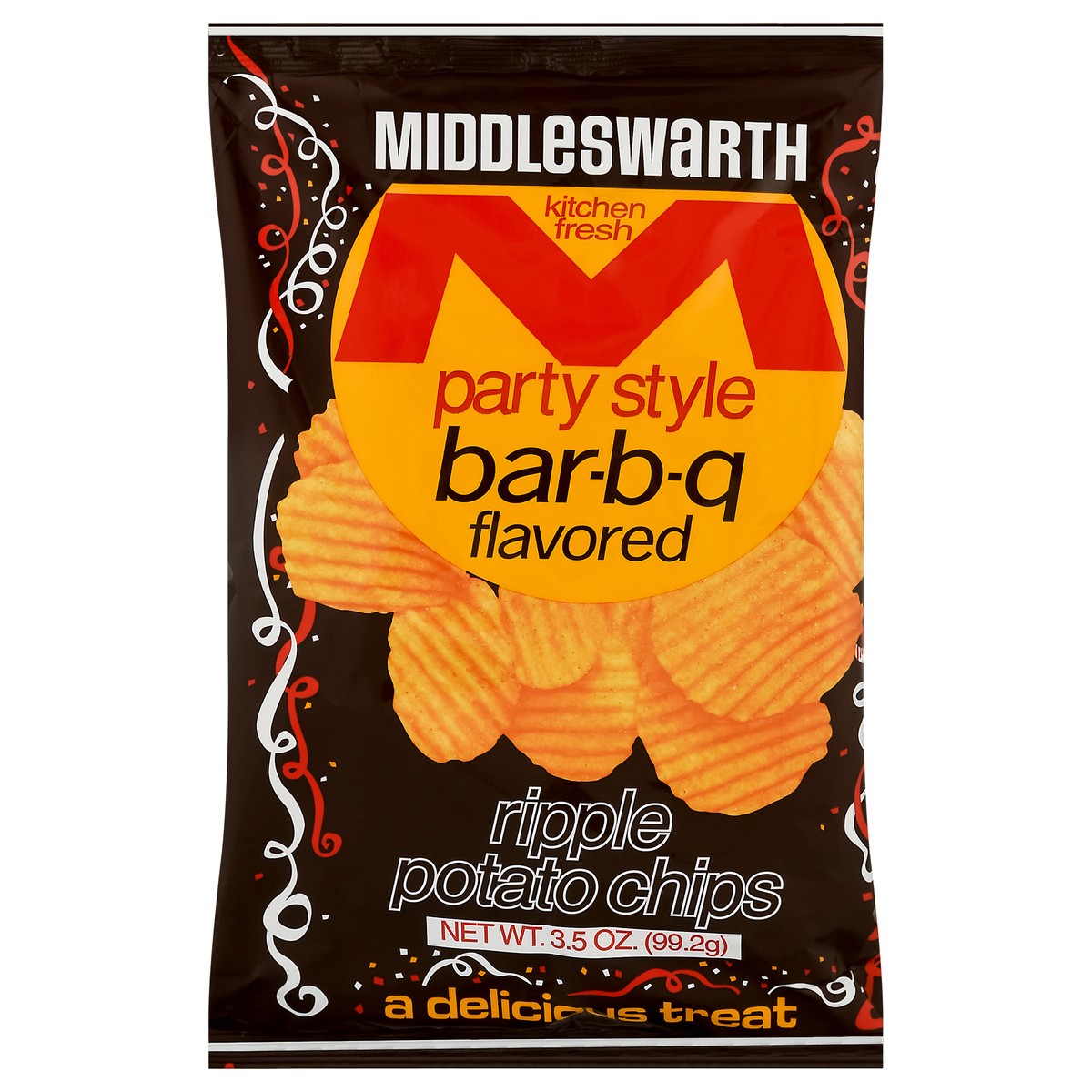 slide 1 of 5, Middleswarth Party style Ripple Bar-b-q Potato Chips 3.5 oz, 4.5 oz