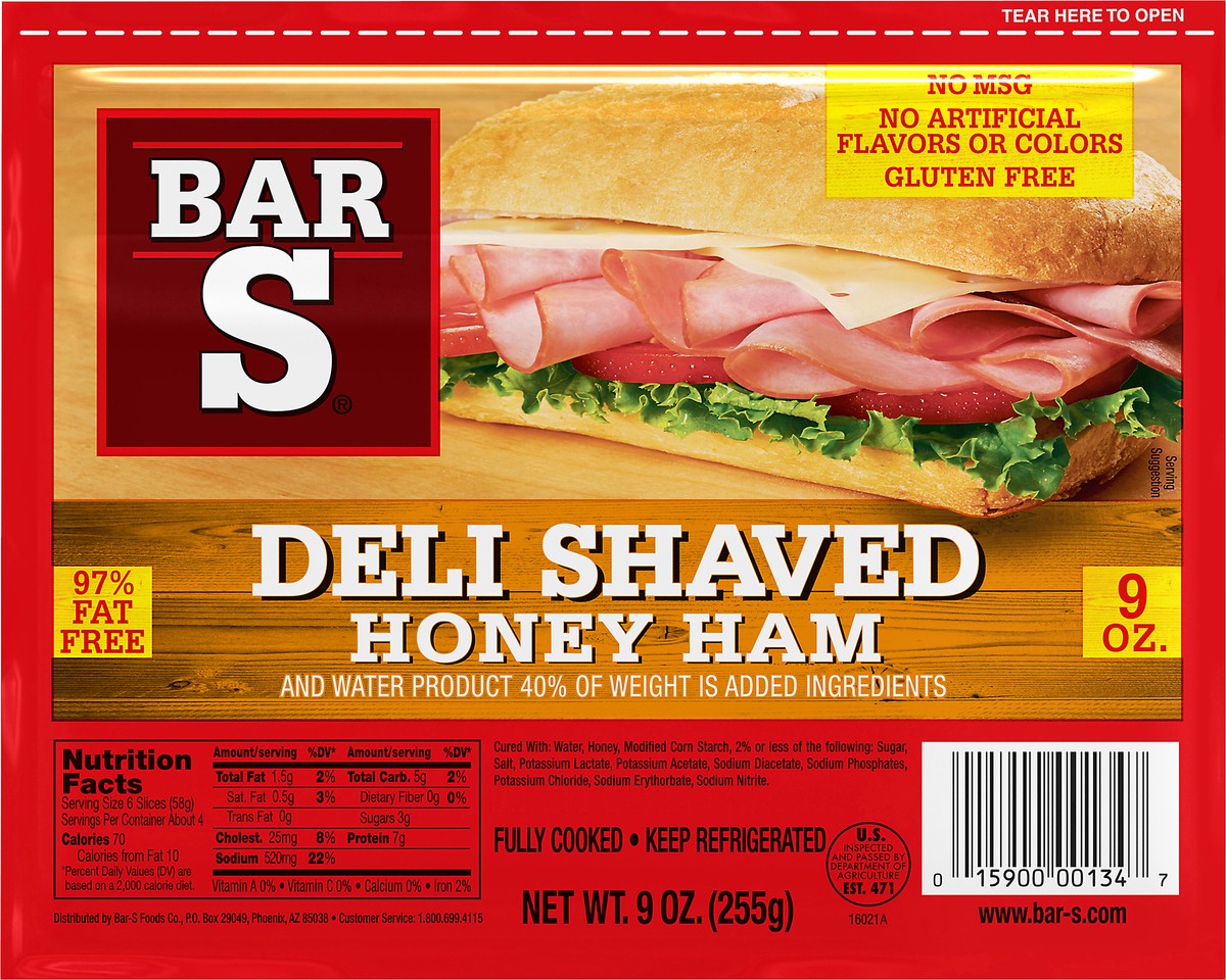 slide 10 of 11, Bar-S Deli Thin Honey Ham, 9 oz