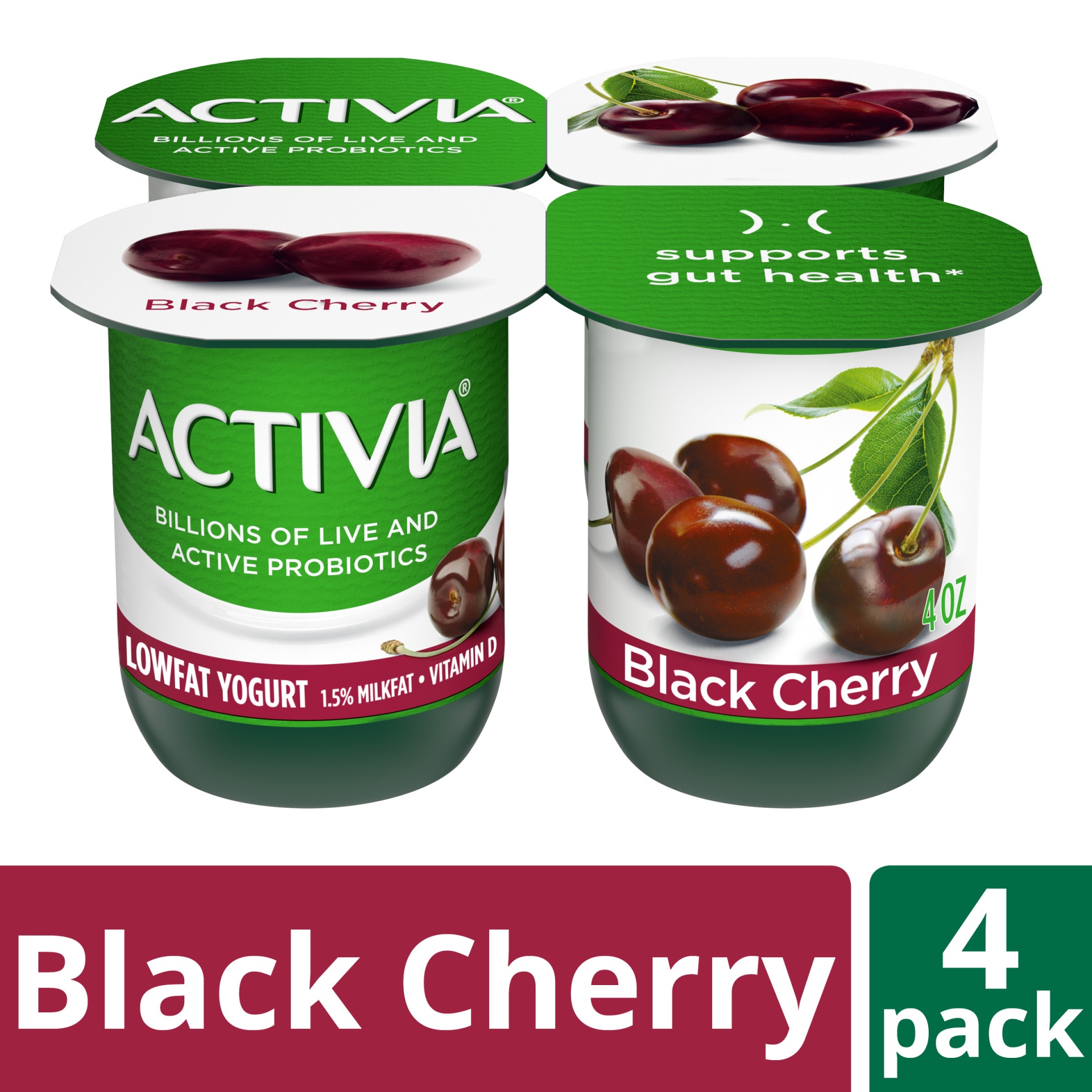slide 1 of 7, Activia Low Fat Probiotic Black Cherry Yogurt, 4 oz