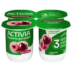 Activia Black Cherry Probiotic Yogurt, Lowfat Yogurt Cups, 4 OZ, 4 CT