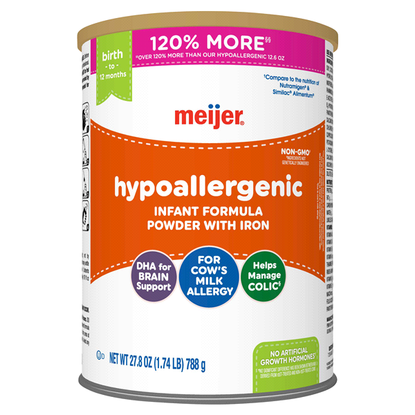 slide 1 of 1, Meijer Hypoallergenic Infant Formula Powder, For Colic Due to Cow's Milk Allergy, 27.8 oz