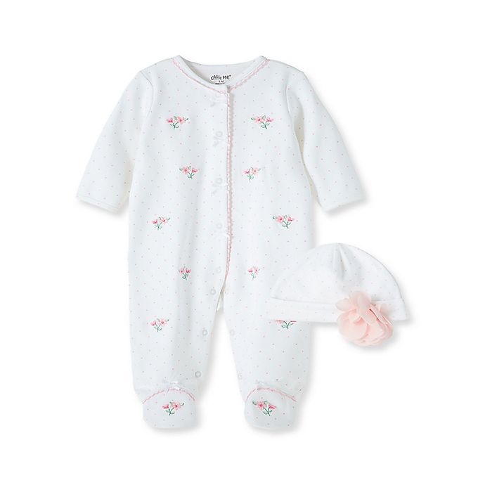 slide 1 of 2, Little Me footie newborn pink blossom emb, 1 ct