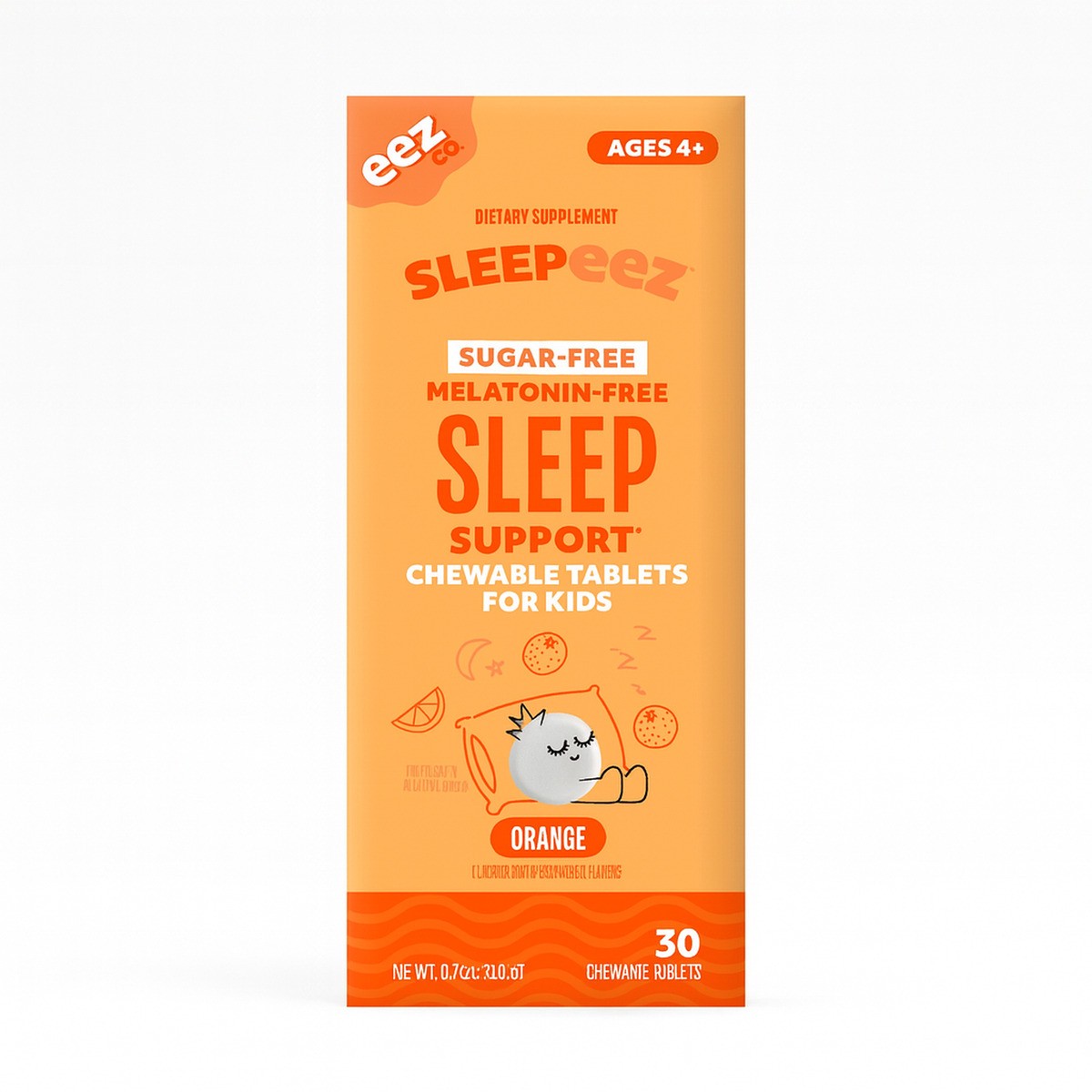slide 1 of 4, Sleepeez Melatonin-Free & Sugar-Free Chewable Tablets for Kids, Orange, 30 ct, 1.83 oz