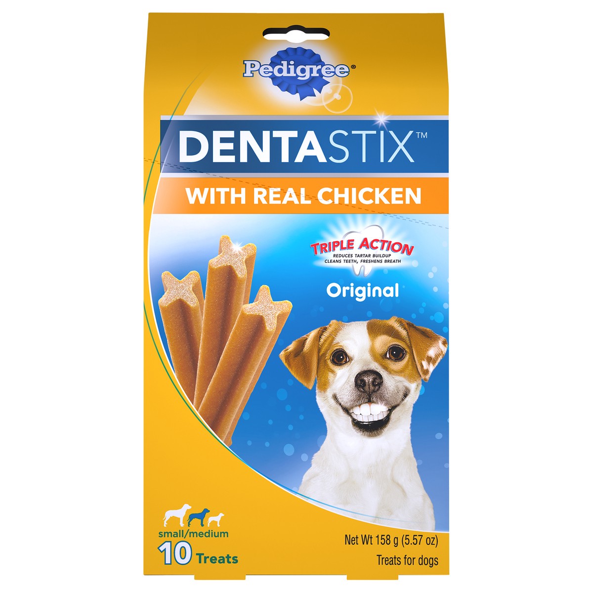 slide 10 of 10, Pedigree Dentastix Original Small/Medium Dog Treats with Real Chicken, 5.57 oz