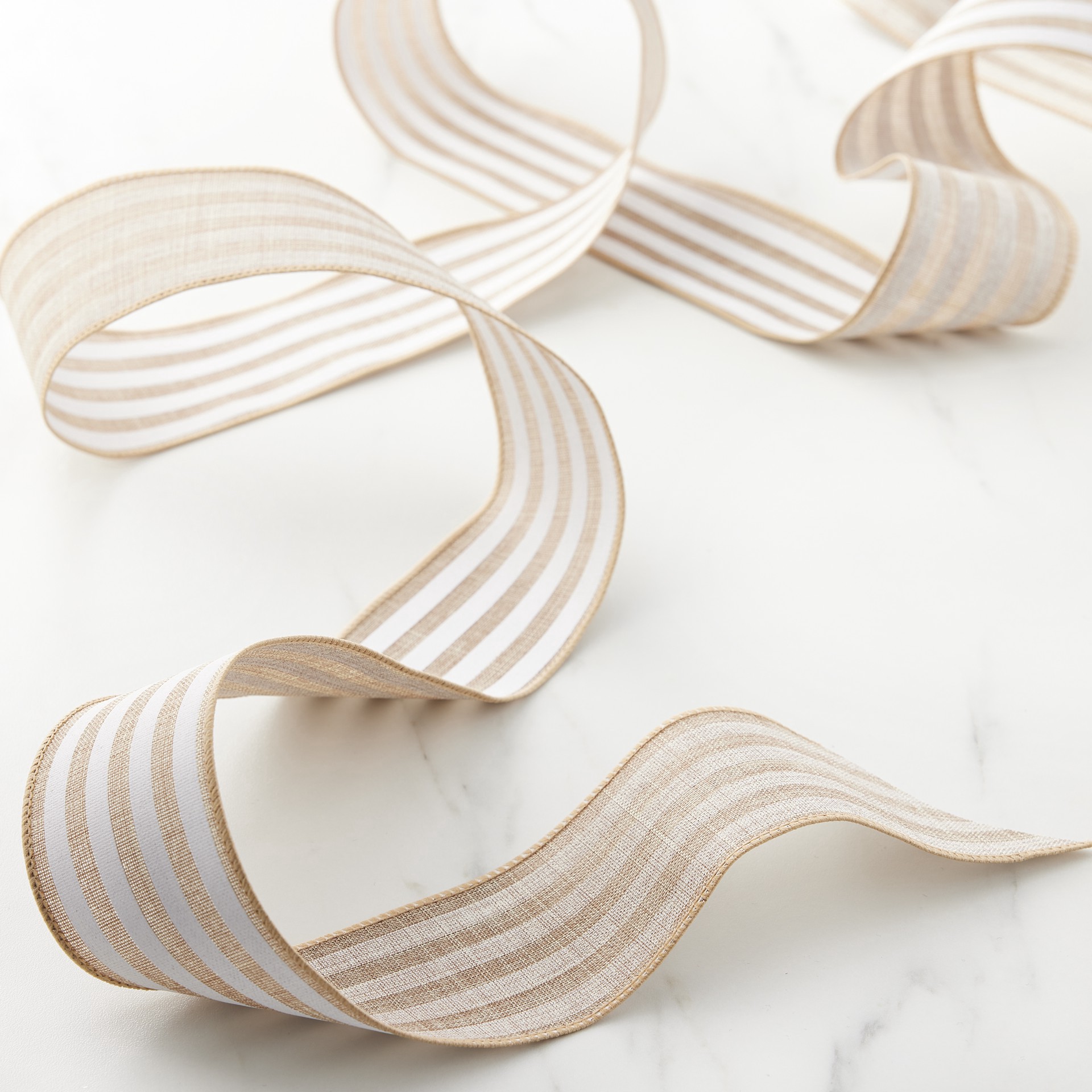 slide 2 of 4, 2.5" X 25ft. Faux Linen Wired Stripe Ribbon By Celebrate It, 2.5 in x 25 ft