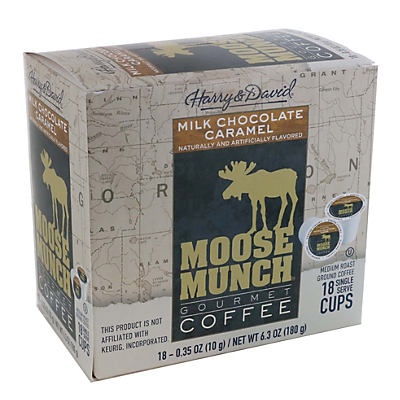 slide 1 of 1, Moose Munch Milk Chocolate Caramel Single Serve Coffee Cups, 18 ct