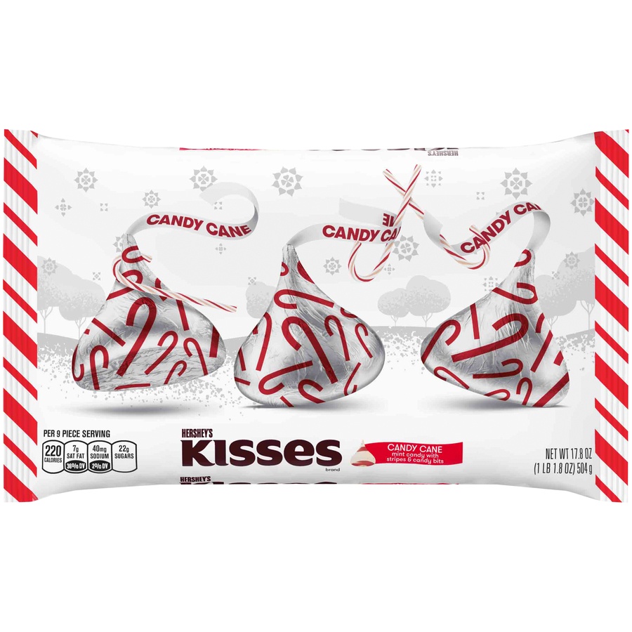 slide 1 of 1, Hershey's Kisses Holiday Candy Cane Mint Candies, 17.8 oz