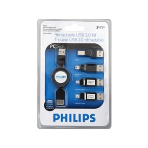 slide 1 of 1, Philips Adapters Kit, USB 2.0, Retractable, 3 Ft, 1 ct