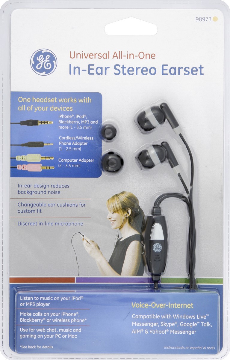 slide 2 of 2, GE Voip In-Ear Headset With Inline Microphone & Two Adapters, 1 ct